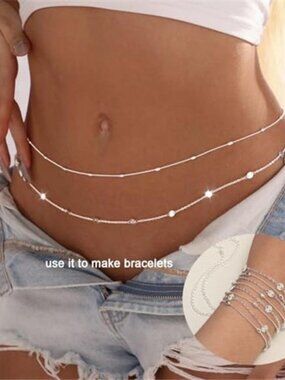Waist Chain 2PCS 14K Silver Plated Pearl Belly Body Chain for Sexy